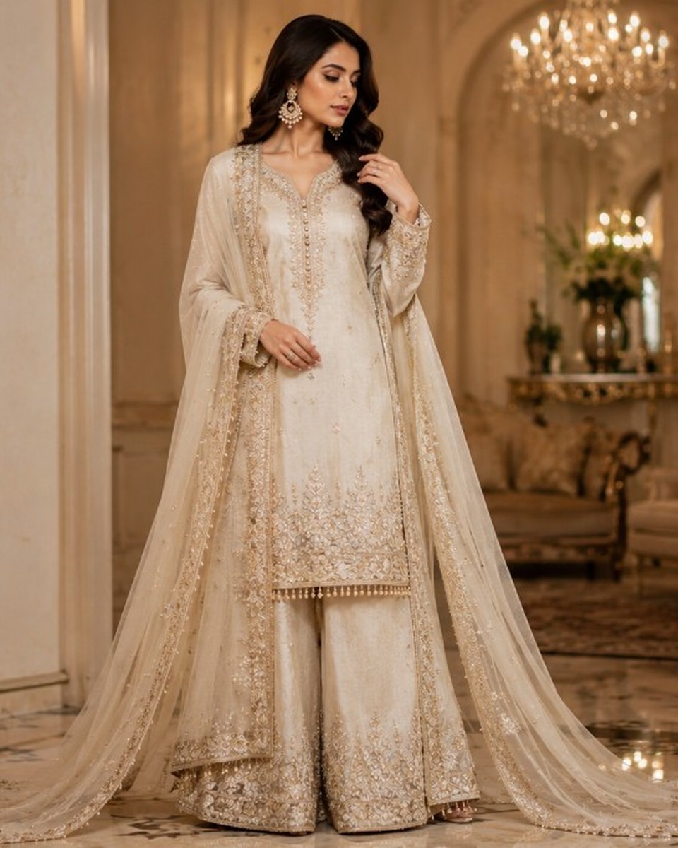 Cream embroidered festive suit
